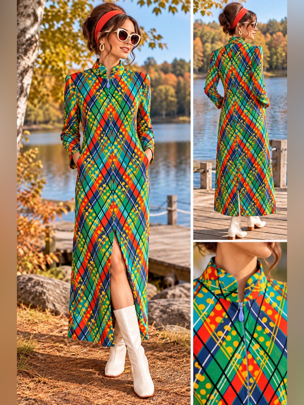 Vintage Handmade 60s/70s Psychedelic Mod Maxi Housecoat – Bold Geometric Print - Picture 9 of 9